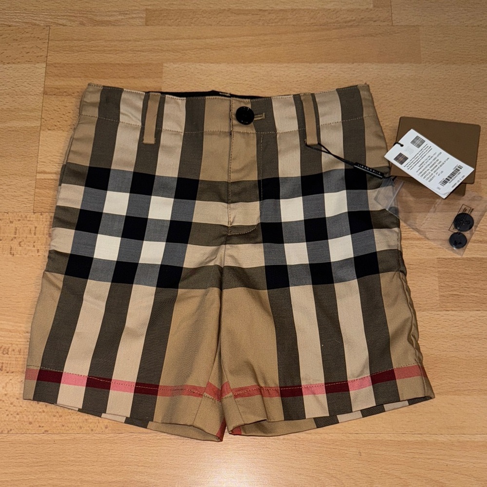 Burberry Kids Beige and Black Plaid Shorts